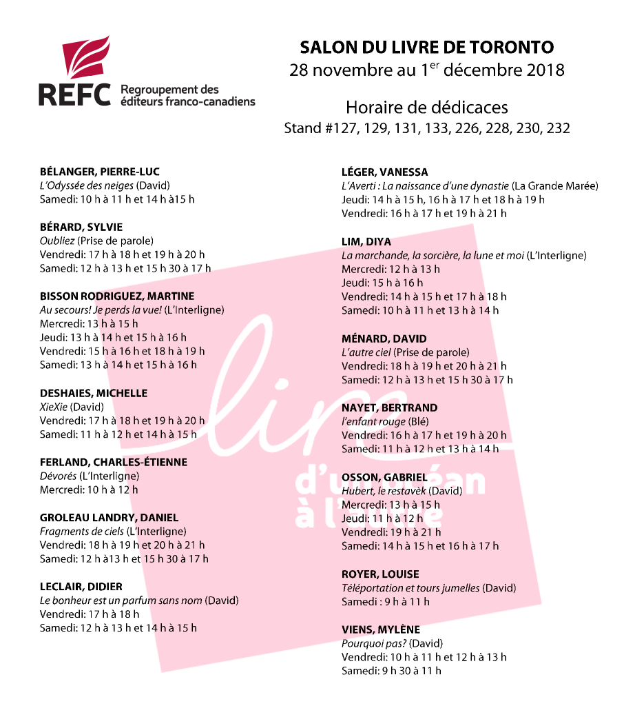 Horaire de dédicaces